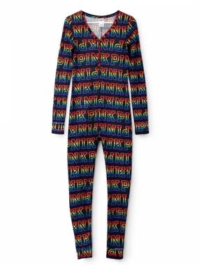 PINK Victoria’s Secret Rainbow Logo Waffle Onesie Pajamas – Size Small GUC